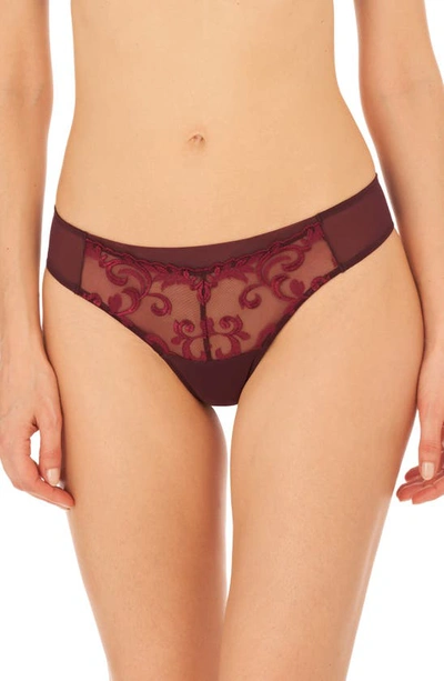 Natori Embroidered Mesh Thong In Vino/velvet