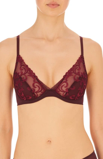 Natori Embellished Embroidered Lace Underwire Bra In Vino/velvet