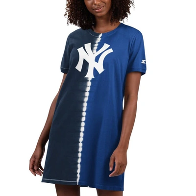 Starter Women's  Navy, Royal New York Yankees Ace Tie-dye Sneaker Dress In Navy,royal