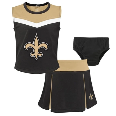 Outerstuff Kids' Girls Toddler Black New Orleans Saints Spirit Cheer Three-piece Cheerleader Set