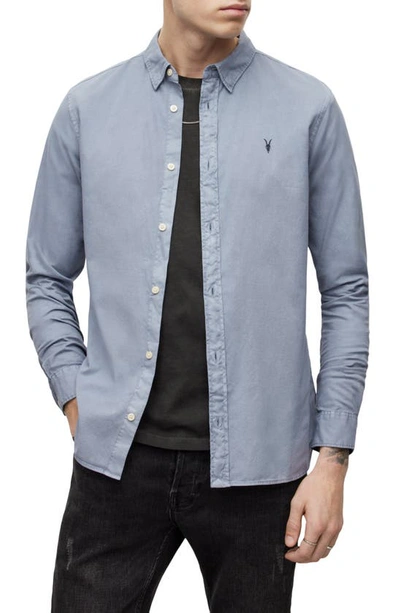 Allsaints Hawthorne Slim Fit Stretch Cotton Button-up Shirt In Amethyst Blue