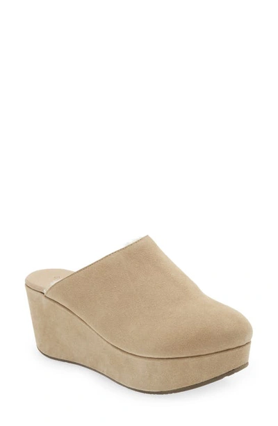 Chocolat Blu Yoselin Genuine Shearling Suede Platform Mule In Light Taupe Suede