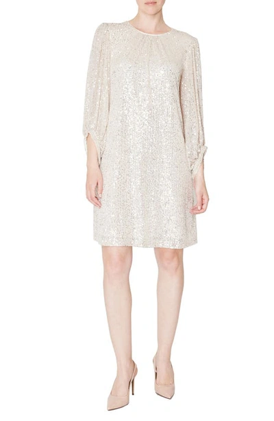 Julia Jordan Long Sleeve Sequin Minidress In Ivory/ Silver