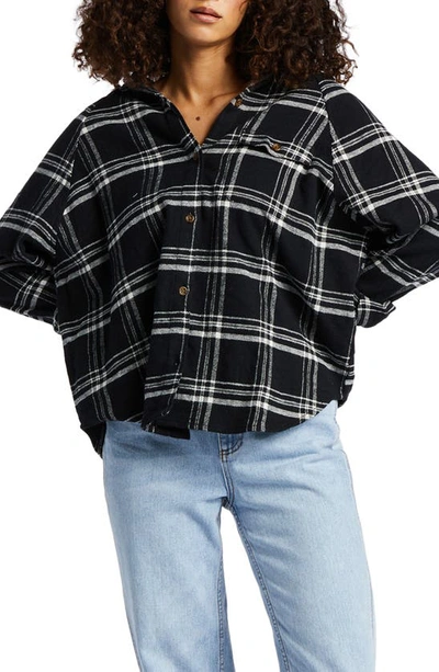 Billabong Best Time Oversize Plaid Cotton Flannel Shirt In Black Pebble