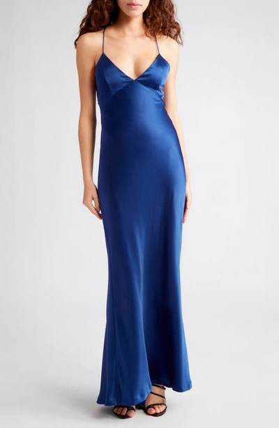 Alice And Olivia Montana Lace-up Satin Slipdress In Azure