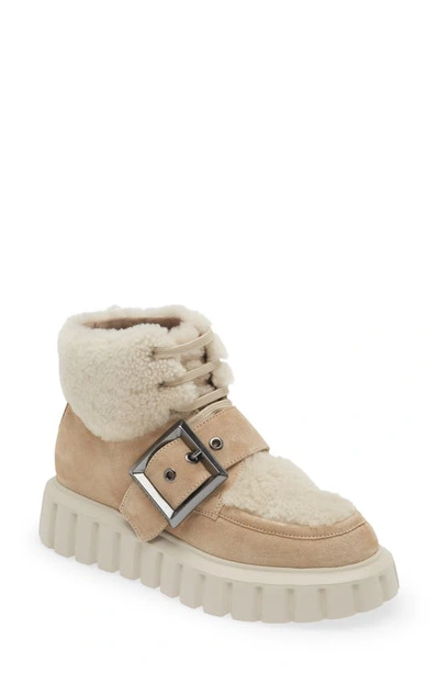 Voile Blanche Grenelle Genuine Shearling Trim Bootie In Light Beige