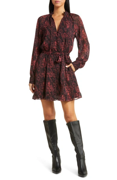 Lost + Wander Emilia Long Sleeve Tie Waist Minidress In Black Wine Multi