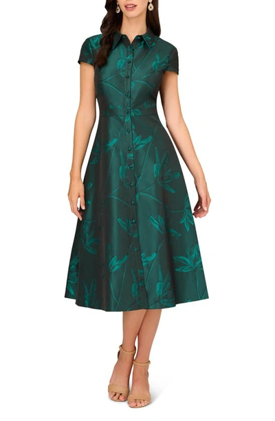 Aidan Mattox By Adrianna Papell Floral Jacquard Cocktail Shirtdress In Green Multi