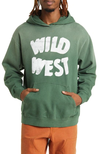 One Of These Days Wild West Ombré Cotton Graphic Hoodie In Olive Green