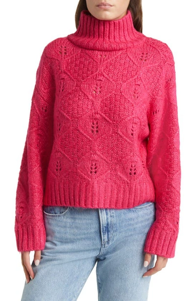 Asos Design Cable Stitch Turtleneck Sweater In Pink