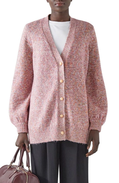Lk Bennett Rosy Mélange Cotton Blend Cardigan In Pink