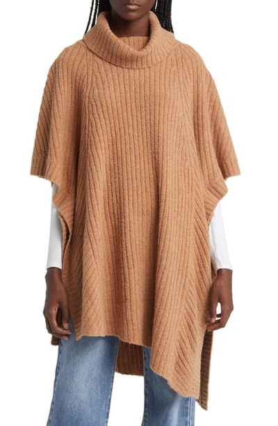 Nordstrom Wool & Cashmere Turtleneck Poncho In Cashew