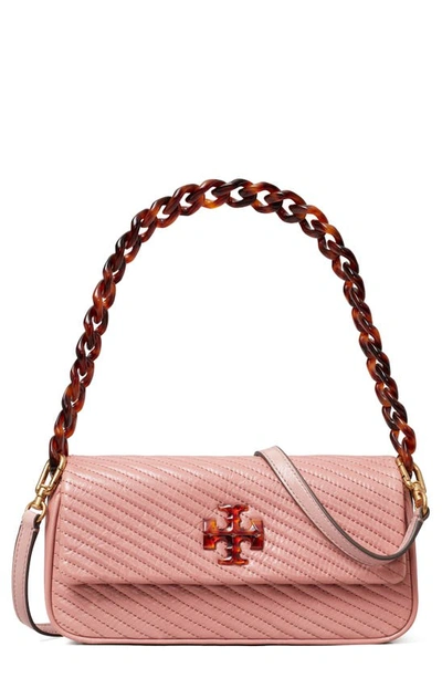 Tory Burch Small Kira Moto Quilted Leather Flap Shoulder Bag In Pink Magnolia/gold