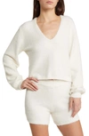 Open Edit Bouclette Crop Top & Shorts Pajamas In Ivory Egret