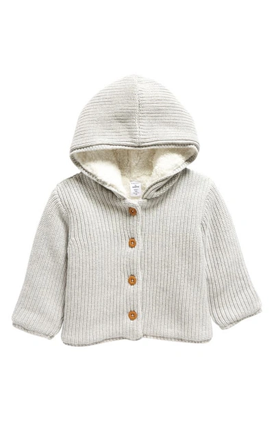 Nordstrom Babies' Faux Shearling Lined Cardigan In Grey Light Heather