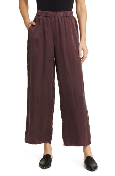 Eileen Fisher Wide Leg Satin Ankle Pants In Cassis