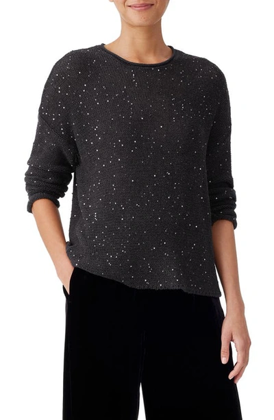 Eileen Fisher Embellished Wool Sweater In Charcoal