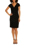 Maggy London V-neck Cap Sleeve Velvet Burnout Dress In Black