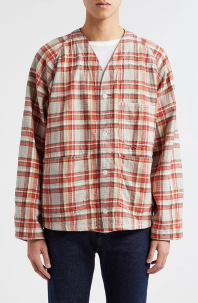 Beams Plaid Twill Engineer Jacket In Red Check 35