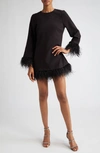 Likely Marullo Feather Trim Long Sleeve Dress In Black