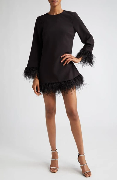 Likely Marullo Feather Trim Long Sleeve Dress In Black