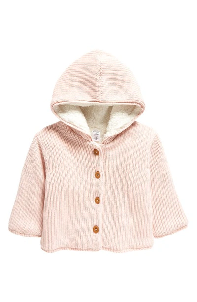 Nordstrom Babies' Faux Shearling Lined Cardigan In Pink Lotus