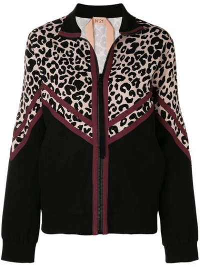 N°21 Track Jacket With Leopard Print In Black