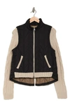 Democracy Mock Neck Quilted Two-fer Jacket In Black/ Stone