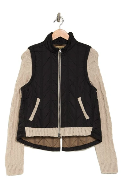 Democracy Mock Neck Quilted Two-fer Jacket In Black/ Stone