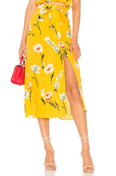 L'academie The Andres Midi Skirt In Yellow Meadow Floral