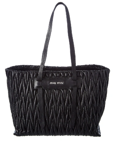 Miu Miu Matelasse Large Leather Tote In Black