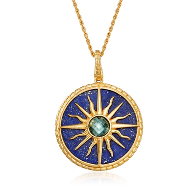 Ross-simons Lapis And London Blue Topaz Sun Pendant Necklace In 18kt Gold Over Sterling In Multi