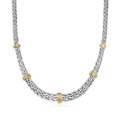 Ross-simons Sterling Silver And 14kt Yellow Gold Wheat-link Necklace In Multi