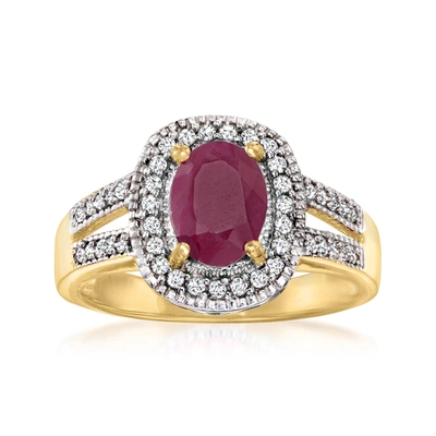 Ross-simons Ruby And . Diamond Halo Ring In 18kt Gold Over Sterling In Red
