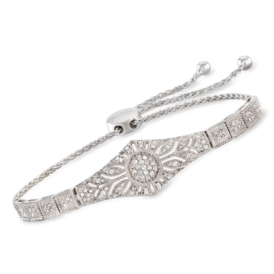 Ross-simons Diamond Floral Openwork Bolo Bracelet In Sterling Silver In White