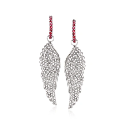 Ross-simons Ruby And . Diamond Angel Wing Drop Earrings In Red