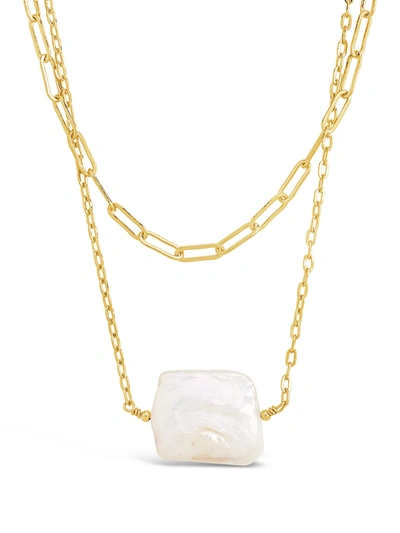 Sterling Forever Chain Link And Pearl Layered Necklace In Gold