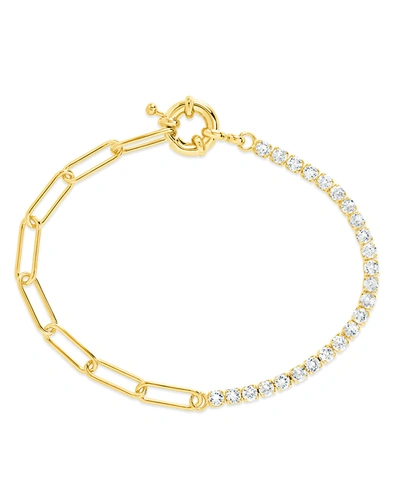 Sterling Forever Cz & Paperclip Chain Bracelet In Gold