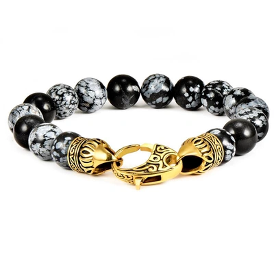 Crucible Jewelry Crucible Los Angeles 10mm Snowflake Agate Bead Bracelet With Stainless Steel Antiqued Lobster Clasp In Gold