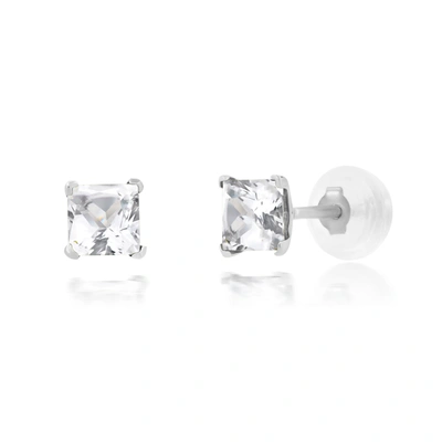 Max + Stone 14k White Or Yellow Gold Square Princess Cut 4mm Gemstone Stud Earrings In Multi