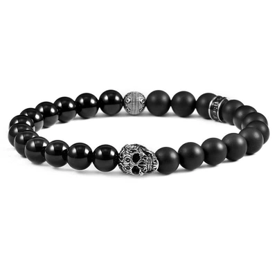 Crucible Jewelry Crucible Los Angeles Single Gold Skull Stretch Bracelet With 8mm Matte And Polished Black Onyx Beads In Silver