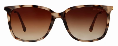 Suzy Levian Women's Beige Tortoise Square Lens Gold Accent Sunglasses