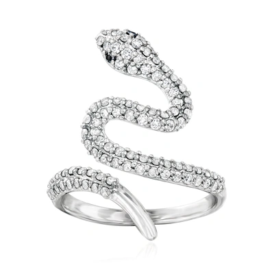 Ross-simons Diamond Bypass Snake Ring With Black Diamond Accents In Sterling Silver In White