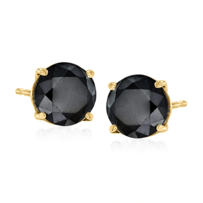 Ross-simons Black Diamond Stud Earrings In 14kt Yellow Gold In White