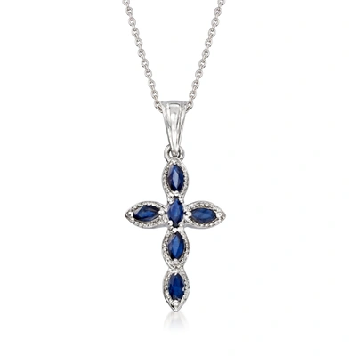 Ross-simons Marquise Sapphire Cross Pendant Necklace In Sterling Silver In Multi