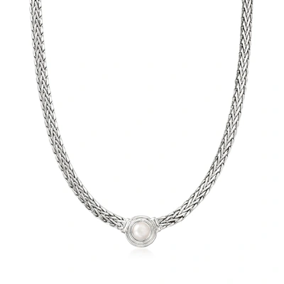 Ross-simons 8mm Cultured Pearl Flat Wheat Chain Necklace In Sterling Silver In Multi