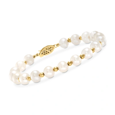 Ross-simons 6-7mm Cultured Pearl Bracelet With 14kt Yellow Gold In Multi