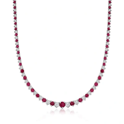 Ross-simons Ruby And Diamond Tennis Necklace In Sterling Silver In Multi