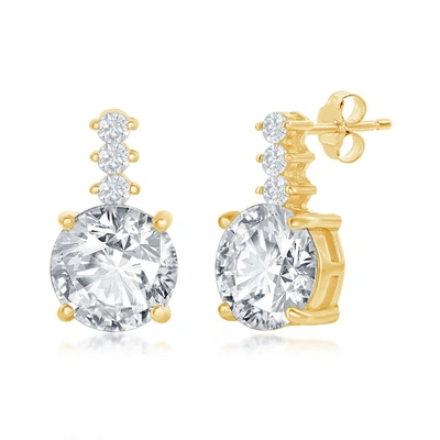 Simona Sterling Silver Round Cz With Bar Stud Earrings In Gold