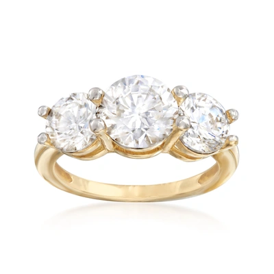 Ross-simons Cz 3-stone Ring In 14kt Yellow Gold In White